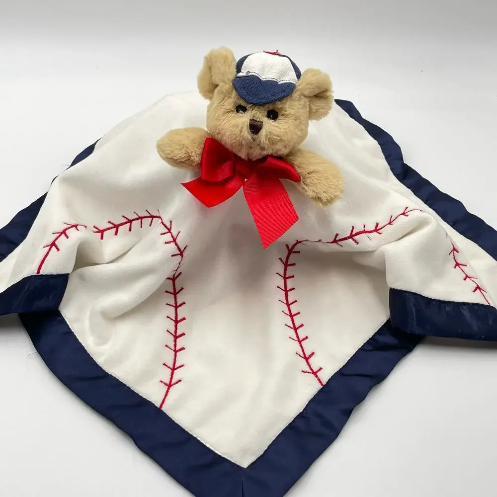 Bearington Bear Teddy Baseball Baby Lovey Blue Satin Red Stitching